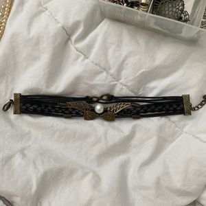 Leather wrap bracelet with antique brass & Pearl